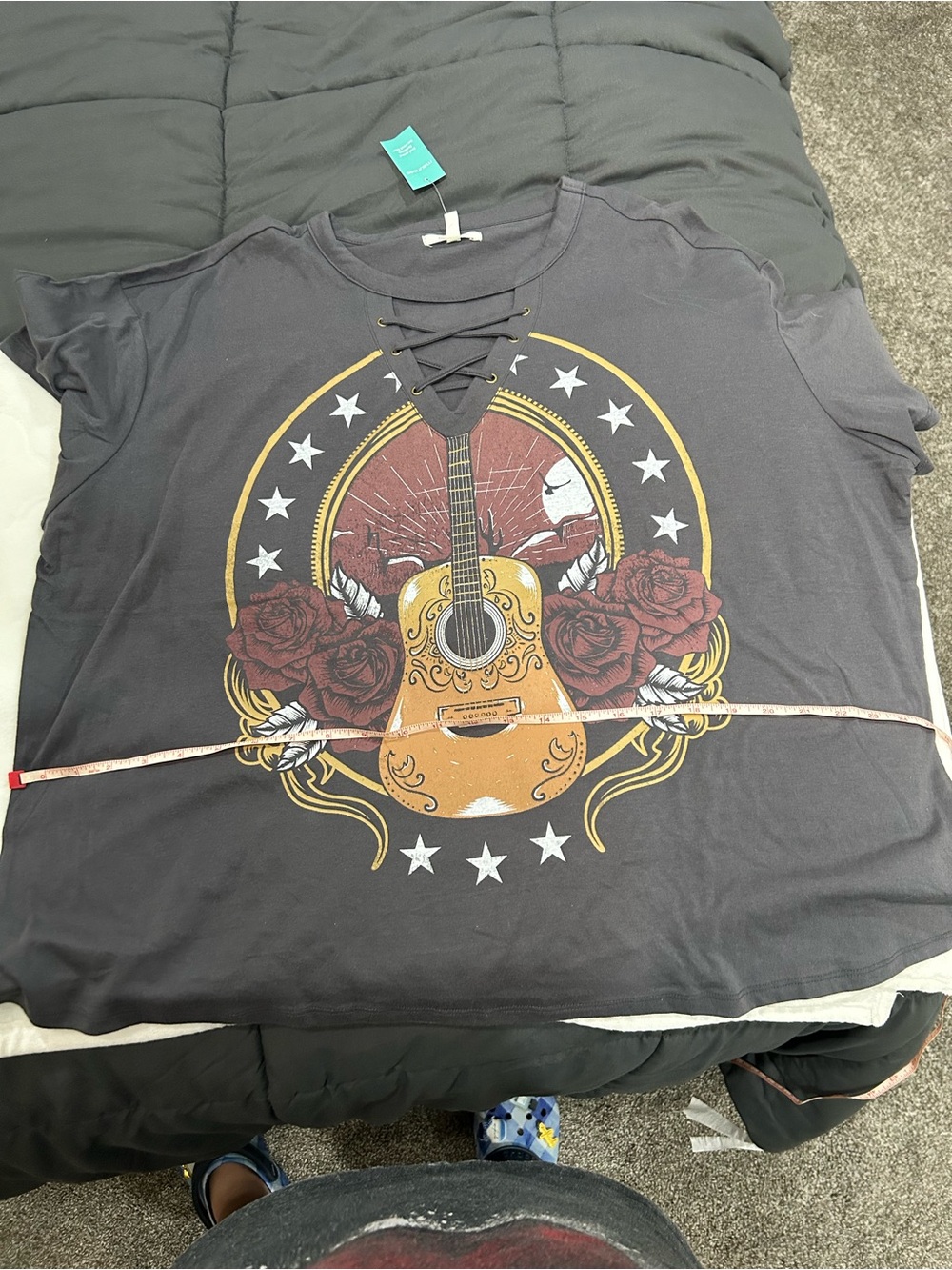 Maurices Charcoal Gray Lace-Up Guitar Graphic Tee - Picture 8 of 11